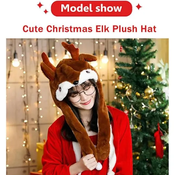Sjov elghat plys elghatte bevægelige øre hoppehat plys elghat K