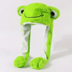 Sjov Frø Plys Hat med Bevægelige Ører, Varm Vinterhue med Halstørklæde Green 58cm (1.90ft)