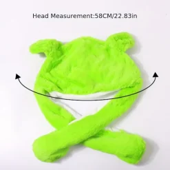 Sjov Frø Plys Hat med Bevægelige Ører, Varm Vinterhue med Halstørklæde Green 58cm (1.90ft)