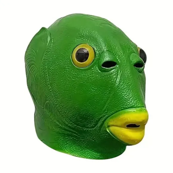 Sjov Grøn Fisk Latex Maske - Unisex Cosplay Hovedbeklædning til Fester & Events, Ingen Batterier Kræves, Alder 14+