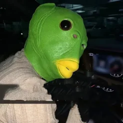 Sjov Grøn Fisk Latex Maske - Unisex Cosplay Hovedbeklædning til Fester & Events, Ingen Batterier Kræves, Alder 14+