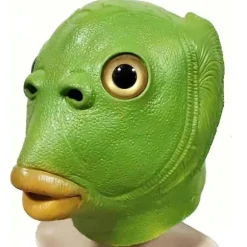 Sjov grøn fisk maske latex hovedbeklædning grøn fisk monster havfrue Halloween Cosplay Dress Up maske -a green