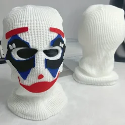 Sjov Klovneansigt Hue - Sød & Legesyg Strikket Hue med Rødt & Klovne Makeup Design, Blød Åndbar Vinterhue til Halloween, Fester, Aften (FMY) clown beanie | Fyndiq