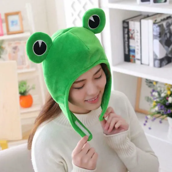 Sjov tegneserie yndig plys-frø hat cosplay kostume dress up ha