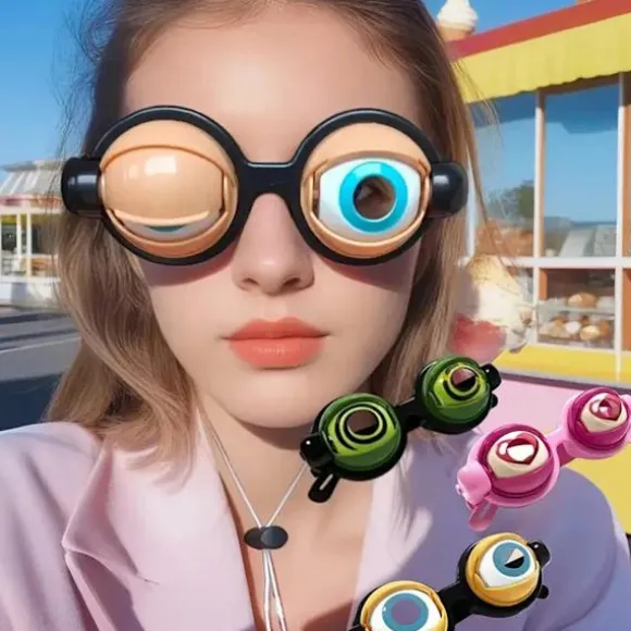 Sjove briller med blinkende øjenmekanisme, afslappet stil, dekorative briller til sjove selfies og som gag-gave Black