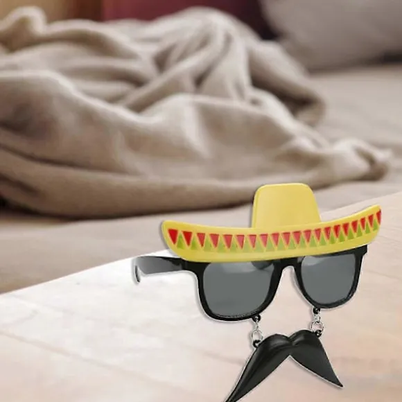 Sjove festbriller nyhedsbriller med overskæg skæg Halloween briller til mænd kvinder Cosplay begivenhed strandfester-GoodCJY Yellow