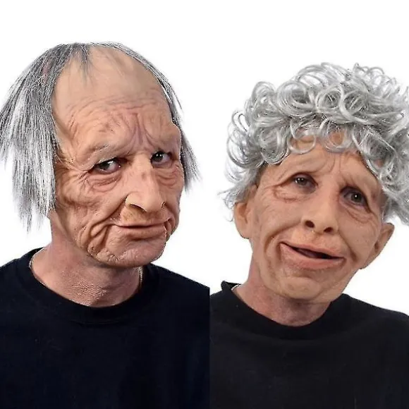 Sjove realistiske latex-masker af gamle mænd og kvinder med hår til Halloween-cosplay, festkostumer, gummimasker til fest