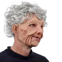 Sjove realistiske latexmasker til gammel mand og kvinde med hår, Halloween cosplay, festkostume, gummimaske, fest