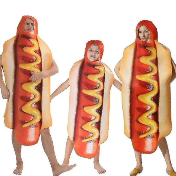 Sjovt 3D-printet mad pølse hotdog kostume til voksne og børn, familie Halloween mad kostume voksen Adult