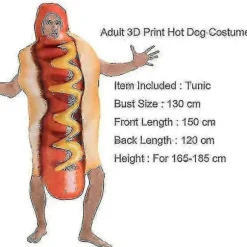 Sjovt 3D-printet mad pølse hotdog kostume til voksne og børn, familie Halloween mad kostume voksen Adult