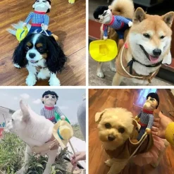 Sjovt hundekostume cowboy-ridekostume kæledyrskostume katte-dragt cowboy-rytterstil M