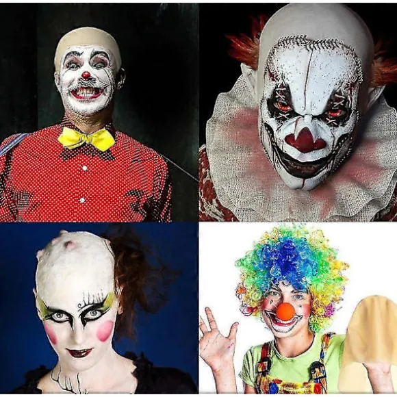 Skaldepander til voksne og teenagere, makeup, latex, skaldet hoved, parykhætte, kostumetilbehør