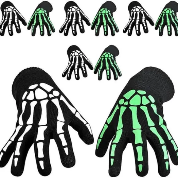 Skeletthandsker 5-pak - Selvlysende Halloweenhandsker - Sort - 23x12.5x7cm
