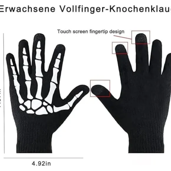 Skeletthandsker 5-pak - Selvlysende Halloweenhandsker - Sort - 23x12.5x7cm