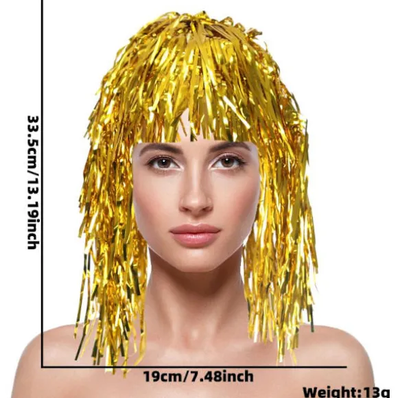 Skinnende Lametta Paryk Metallisk Maskerade Disco Hat Folie Lametta Parykker Red