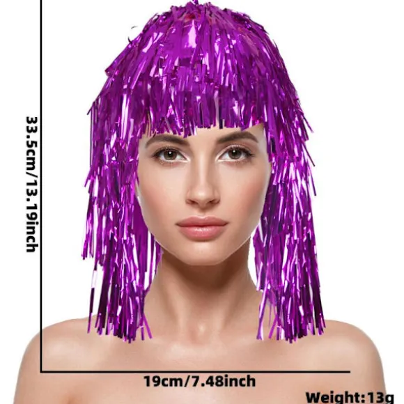Skinnende Lametta Paryk Metallisk Maskerade Disco Hat Folie Lametta Parykker Red