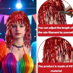 Skinnende Lametta Paryk Metallisk Maskerade Disco Hat Folie Lametta Parykker A2