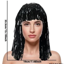 Skinnende Lametta Paryk Metallisk Maskerade Disco Hat Folie Lametta Parykker A2