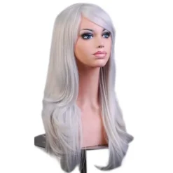 Sølv hvid paryk 70 cm cosplay outfit hvid
