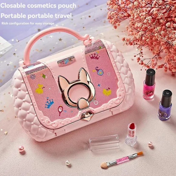 Sminkesæt til børn, skønheds legetøj, lille taske, vaskbar, lade som om makeup, kosmetik legetøj med spejl, giftfri