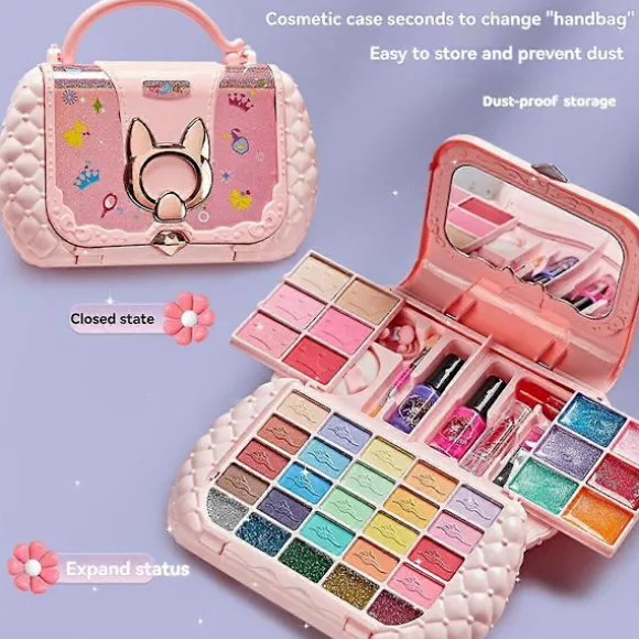Sminkesæt til børn, skønheds legetøj, lille taske, vaskbar, lade som om makeup, kosmetik legetøj med spejl, giftfri