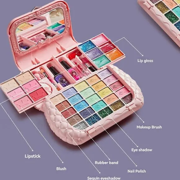 Sminkesæt til børn, skønheds legetøj, lille taske, vaskbar, lade som om makeup, kosmetik legetøj med spejl, giftfri