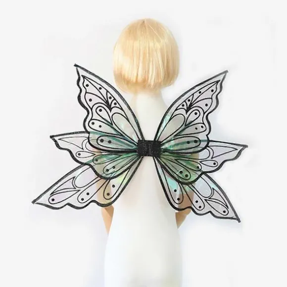Smukke fevinger, voksen fevinger til kvinder, piger, sommerfuglevinger, glitrende, gennemsigtige vinger, cosplay, fødselsdagsfest Black gilding