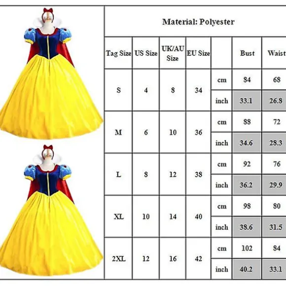 Snehvide Prinsesse Kostume Voksen Kvinder Dronning Eventyr Kjole+hovedbeklædning Sæt Cosplay Fest Halloween Karneval Rollespil Outfit 2XL