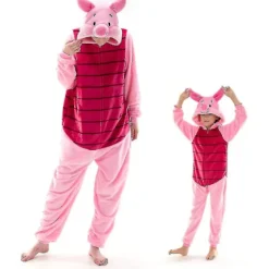 Snug Fit Unisex Voksen Onesie Pyjamas Flanell Cosplay Animal One Piece Halloween kostume Nattøj Hjemmetøj Q Mike 105 cm Grisling Piglet L