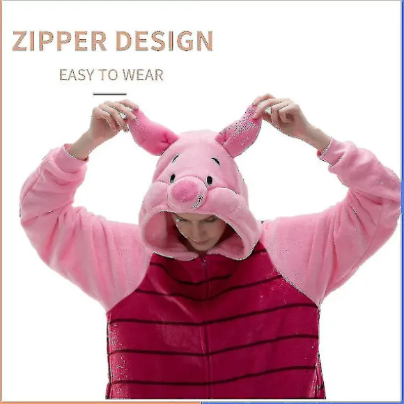 Snug Fit Unisex Voksen Onesie Pyjamas Flanell Cosplay Animal One Piece Halloween kostume Nattøj Hjemmetøj Q Mike 105 cm Grisling Piglet L