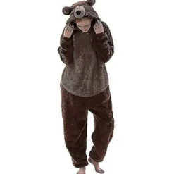 Snug Fit Unisex Voksen Onesie Pyjamas Dyr Enkeltdel Halloween Kostume Nattøj -r (X-large Brun)