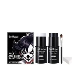 Sort & Hvid Ansigtssminkestift, Kropsmaling Foundation til Klovn Skelet Vampyr Kranie Joker Cosplay Special Effects Kostume 2pcs