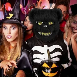 Sort Halloween-bjørnemaske, uhyggelige masker til voksne børn, horror-bamsemaske, plysset blodig