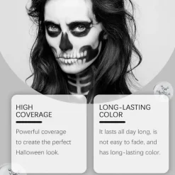 Sort Hvid Ansigts- og Kropsmaling med Makeupbørste, Vandbaseret Ansigtsmaling til Voksne og Børn, Cremet Kropsmaling, Ansigtsmaling til Klovne-makeup, Halloween SFX | Fyndiq