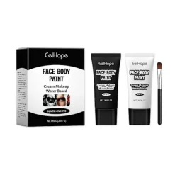 Sort Hvid Ansigts- og Kropsmaling med Makeupbørste, Vandbaseret Ansigtsmaling til Voksne og Børn, Cremet Kropsmaling, Ansigtsmaling til Klovne-makeup, Halloween SFX | Fyndiq