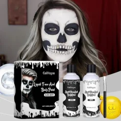 Sort Hvid Ansigtsmaling, 60 ml x 2 Stykker Ansigtsfarve Kropsmaling, Halloween Makeup Sæt med Makeupbørste, Klovne Zombie Vampyr Skelet SFX Makeup til 1pc | Fyndiq