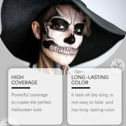 Sort Hvid Ansigtsmaling, 60 ml x 2 Stykker Ansigtsfarve Kropsmaling, Halloween Makeup Sæt med Makeupbørste, Klovne Zombie Vampyr Skelet SFX Makeup til 1pc | Fyndiq