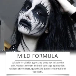 Sort Hvid Ansigtsmaling, 60 ml x 2 Stykker Ansigtsfarve Kropsmaling, Halloween Makeup Sæt med Makeupbørste, Klovne Zombie Vampyr Skelet SFX Makeup til 1pc | Fyndiq