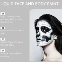 Sort Hvid Ansigtsmaling, 60 ml x 2 Stykker Ansigtsfarve Kropsmaling, Halloween Makeup Sæt med Makeupbørste, Klovne Zombie Vampyr Skelet SFX Makeup til 1pc | Fyndiq
