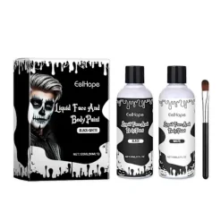Sort Hvid Ansigtsmaling, 60ml x 2 Stykker Ansigts- og Kropsmaling, Halloween Sminkesæt med Sminkebørste, Klovn Zombie Vampyr Skelet SFX Sminke til