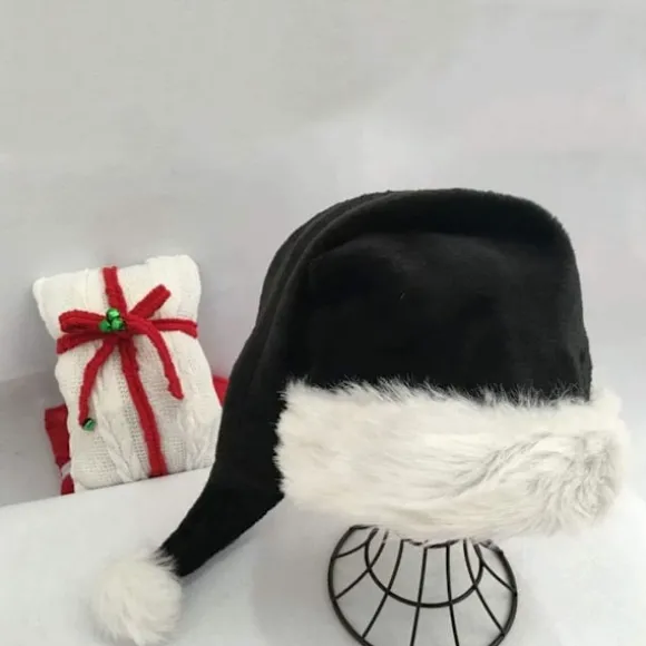 Sort Julemandshat - Deluxe Sort og Hvid Julehat til Voksne, Pakke med 2 stk.