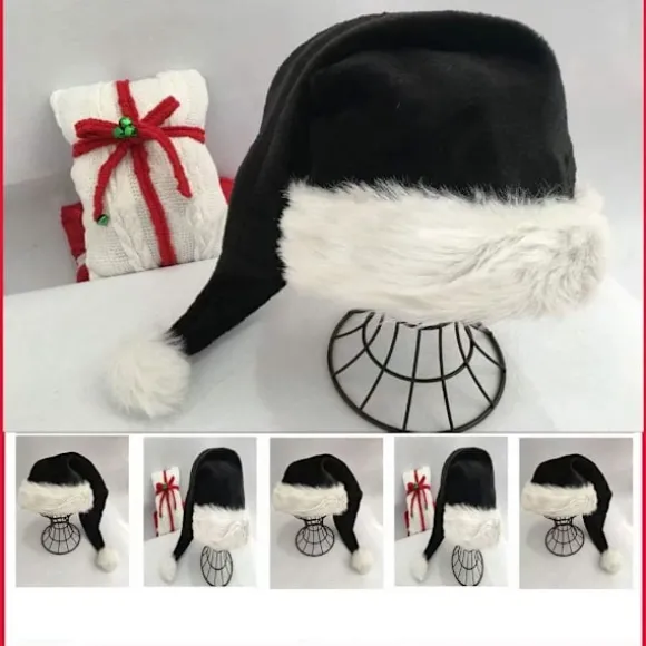 Sort Julemandshat - Deluxe Sort og Hvid Julehat til Voksne, Pakke med 2 stk.