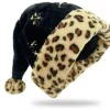 Sort Julemandshue med Leopardmønster, Julemandshue med Pailletter, Blød Julemandshue til Jul