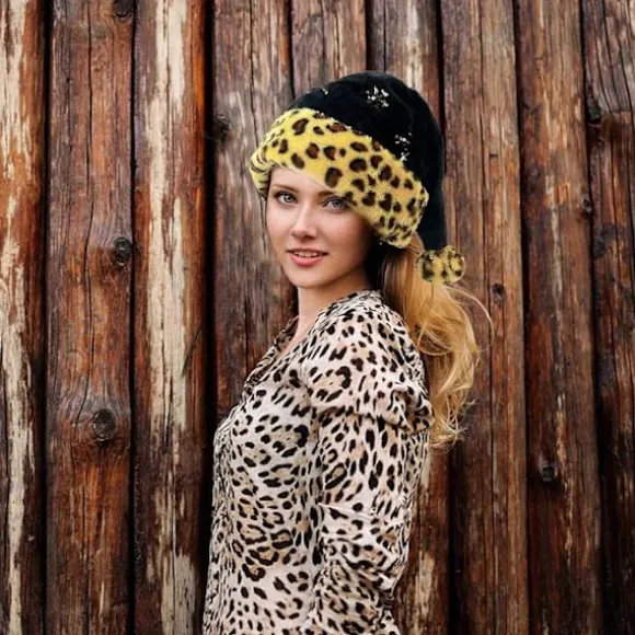 Sort Julemandshue med Leopardmønster, Julemandshue med Pailletter, Blød Julemandshue til Jul