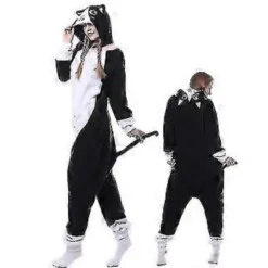 Sort Kattekostume Pyjamas Onesie Kigurumi Jumpsuit Dyrehue V (105)