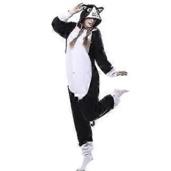 Sort Kattekostume Pyjamas Onesie Kigurumi Jumpsuit Dyrehue V (105)