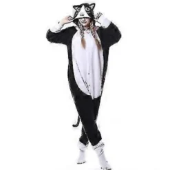 Sort Kattekostume Pyjamas Onesie Kigurumi Jumpsuit Dyrehue V (105)