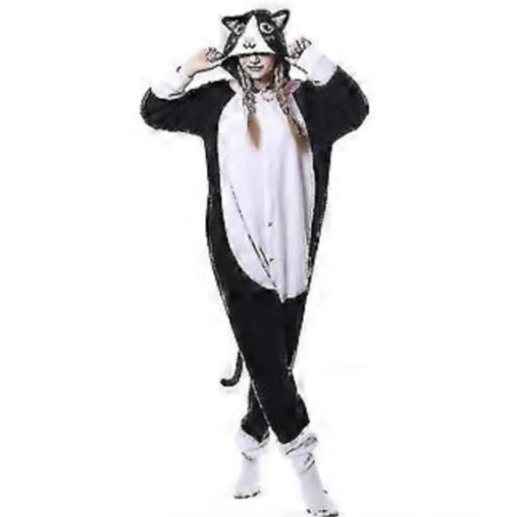 Sort Kattekostume Pyjamas Onesie Kigurumi Jumpsuit Dyrehue V (105)