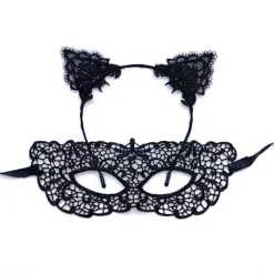 3#(Sort) Kvinde Halloween Blonde Halvmaske med Katteører Hovedbånd C