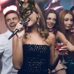 3#(Sort) Kvinde Halloween Blonde Halvmaske med Katteører Hovedbånd C